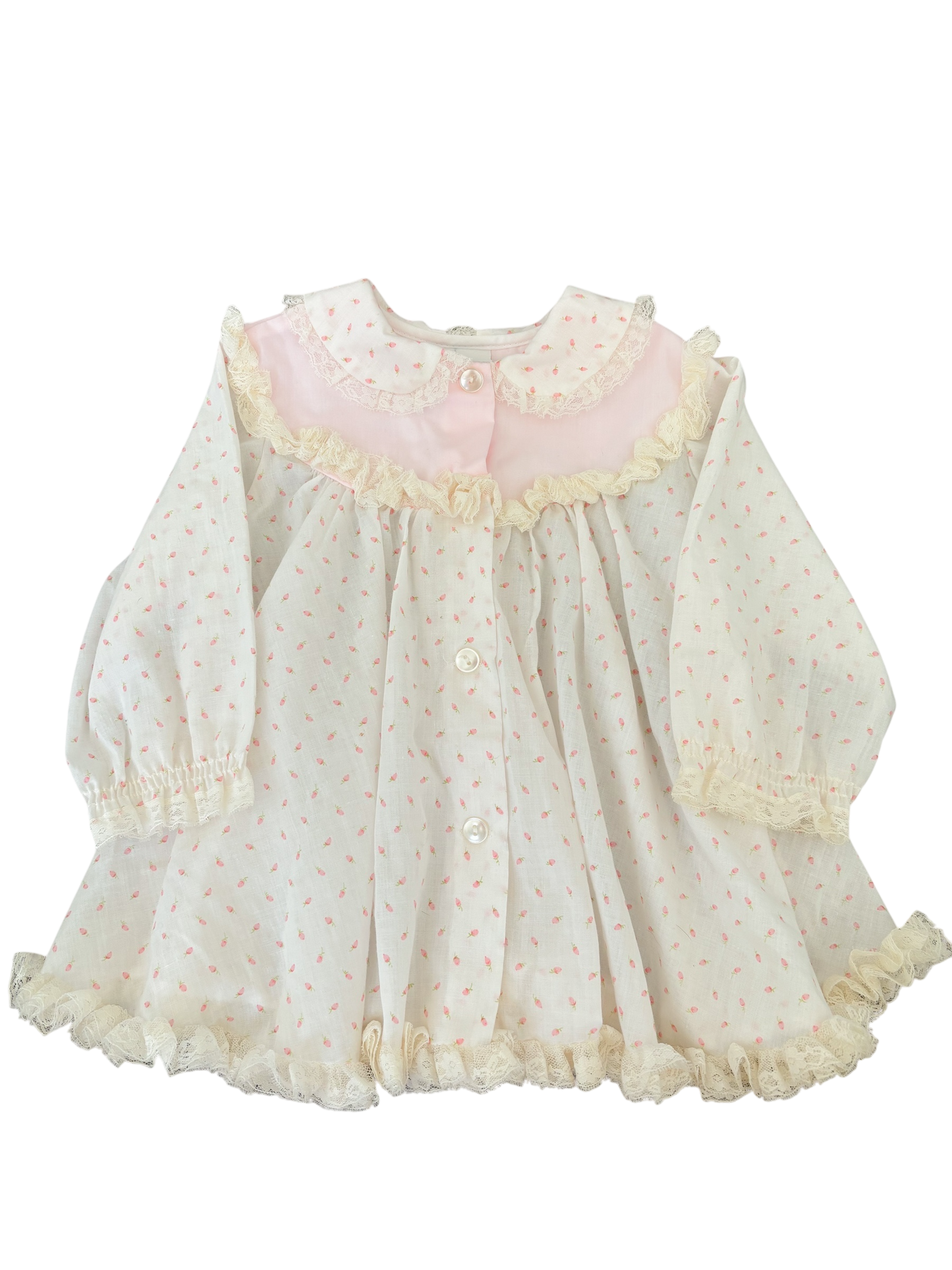 Baby white pink floral button up dress-12M