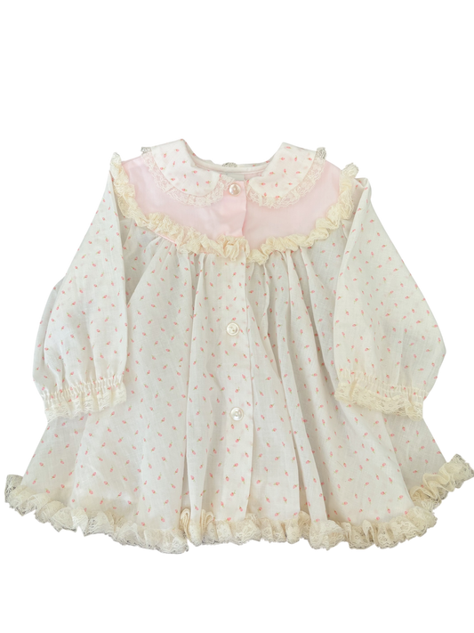 Baby white pink floral button up dress-12M