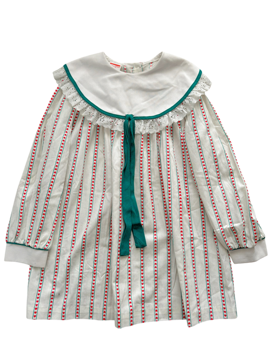 Baby collared heart striped dress-6T