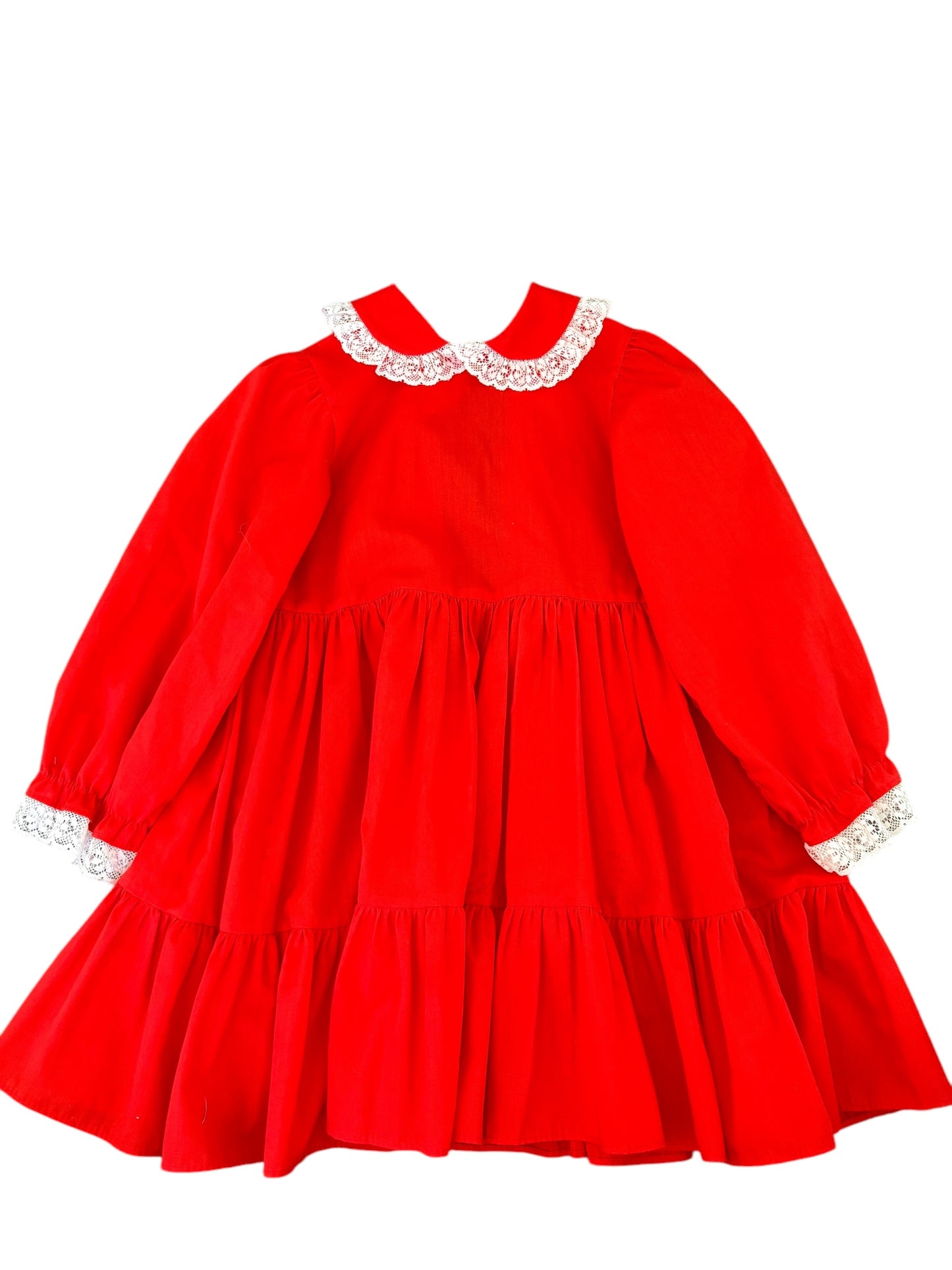 Baby red white lace trim dress-4