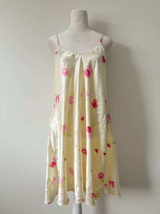 Cream pink floral slip dress-M