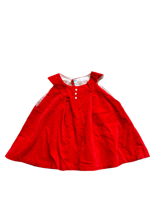 Baby red velvet 3 button dress-18M