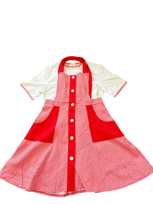 Youth red striped dress set-6-8