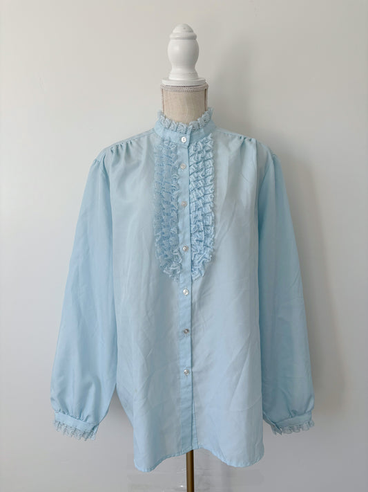 Blue ruffle rhapsody blouse-L