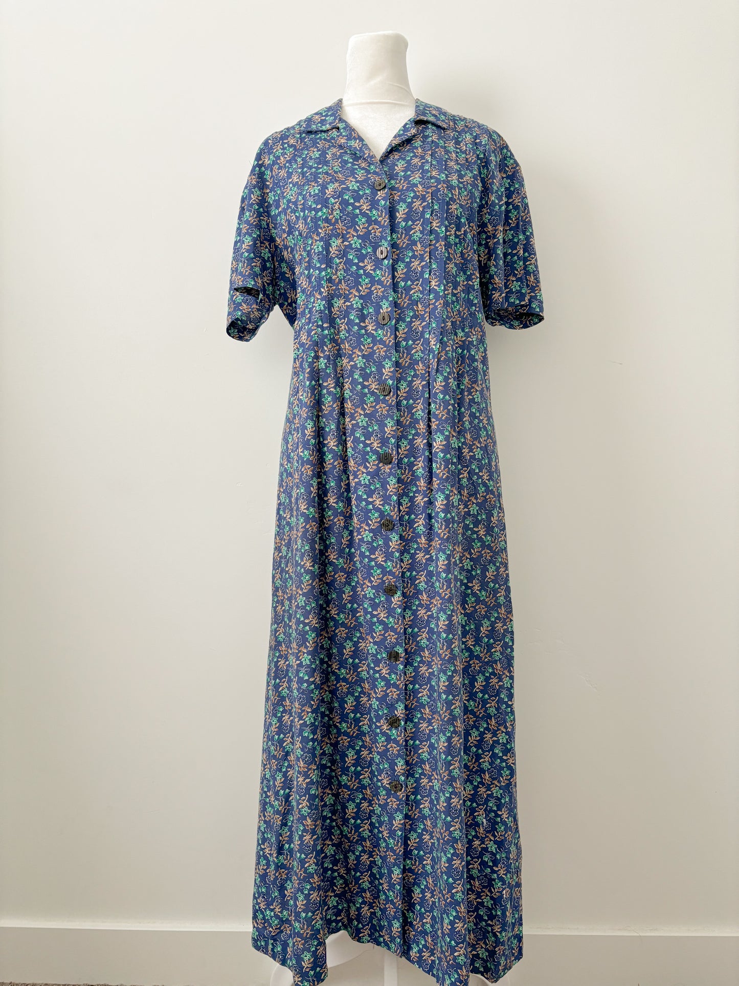 Blue floral button dress-M