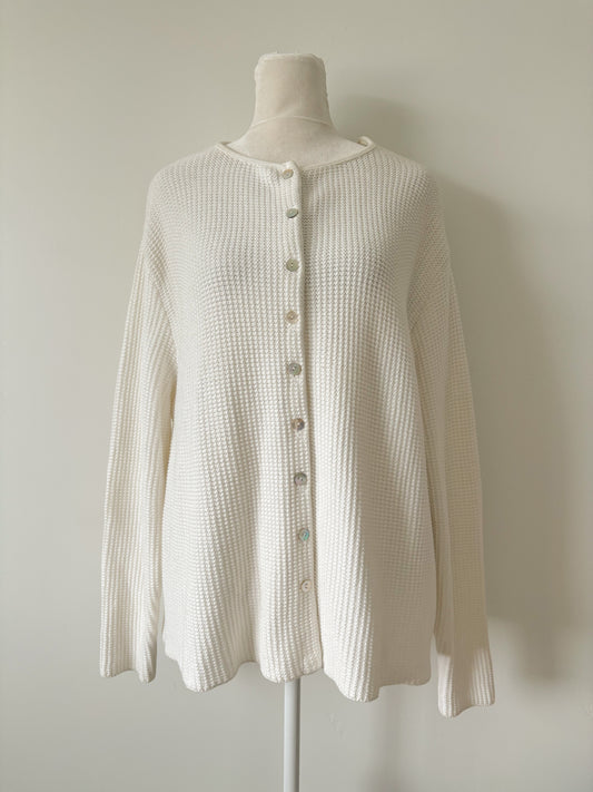 White waffle knit cardigan-L