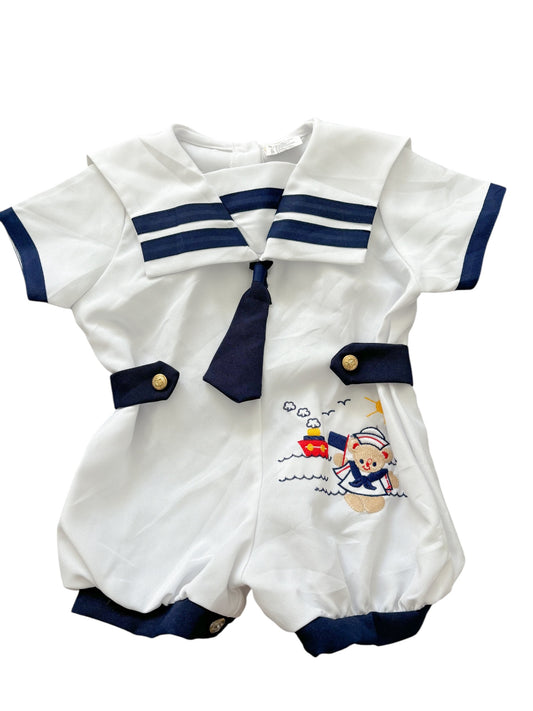 Baby white sailor romper-0