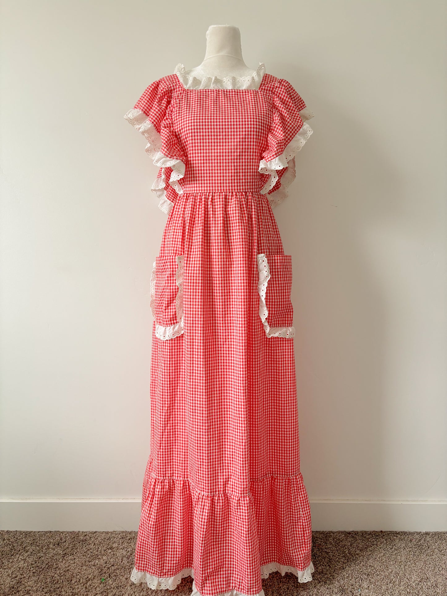 Red gingham maxi dress-M