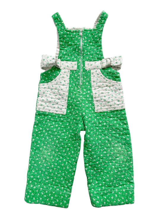 Baby Green floral quilted overalls