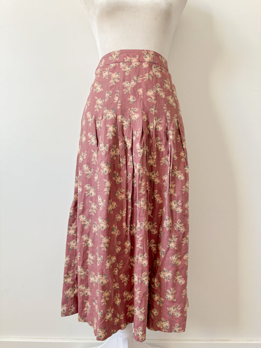 Pink floral pleated skirt-M