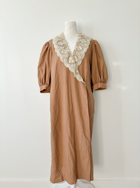 Brown lace trim robe