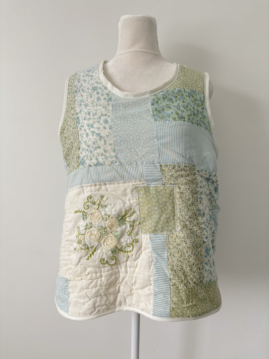 Blue and green quilted pullover vest