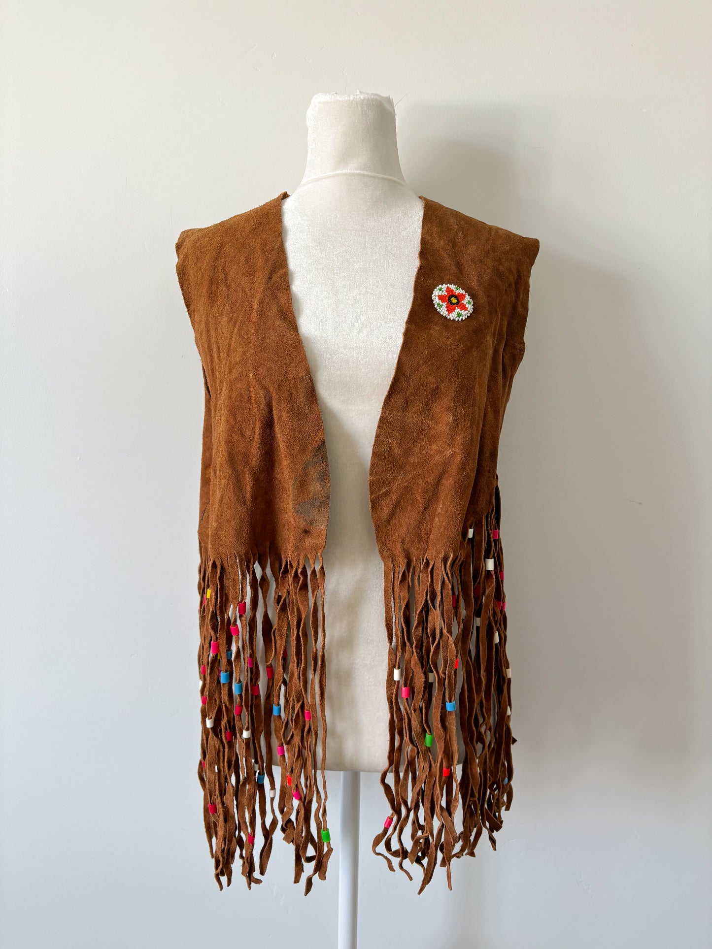 Brown leather fringe vest-M