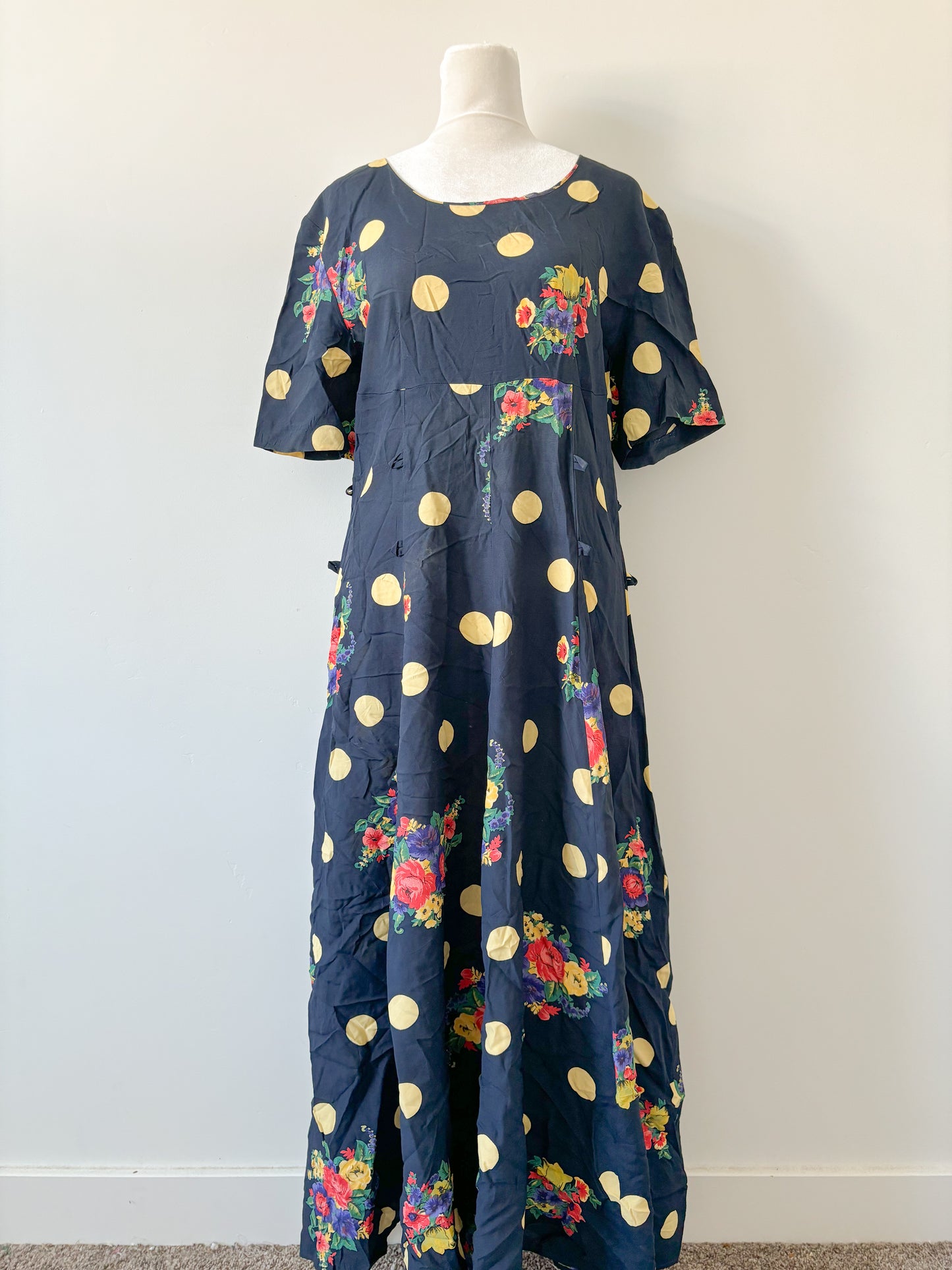 Navy floral polka dot dress-M