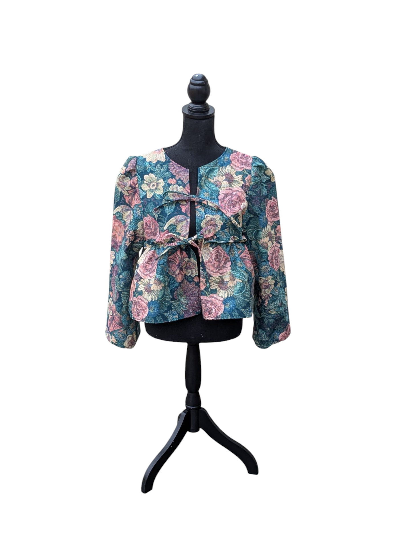 Green Floral Front Tie Top - Large