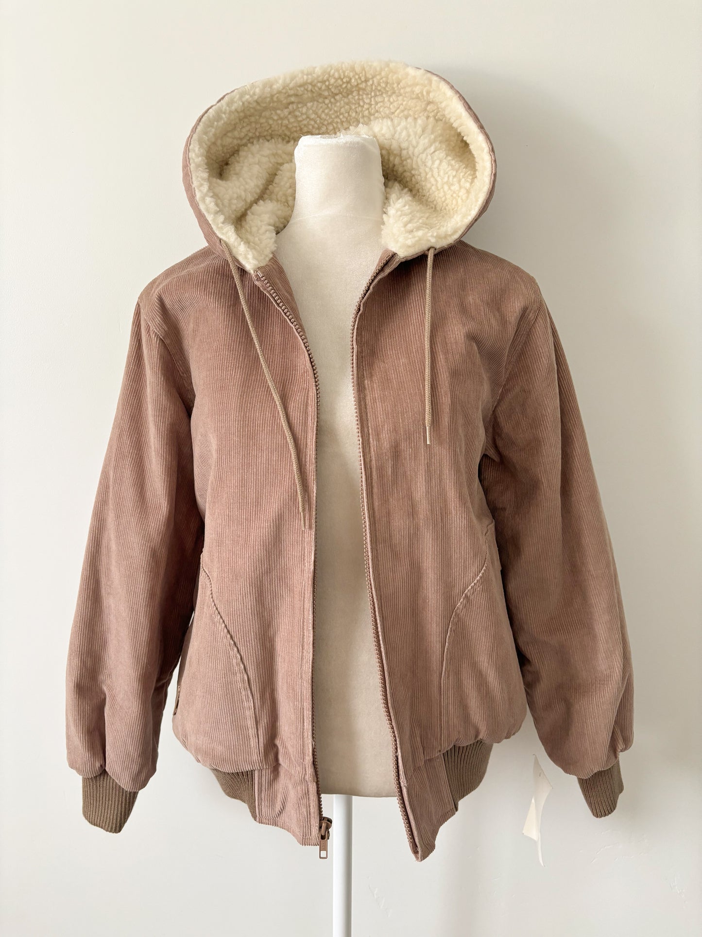 Pink corduroy hooded coat-M