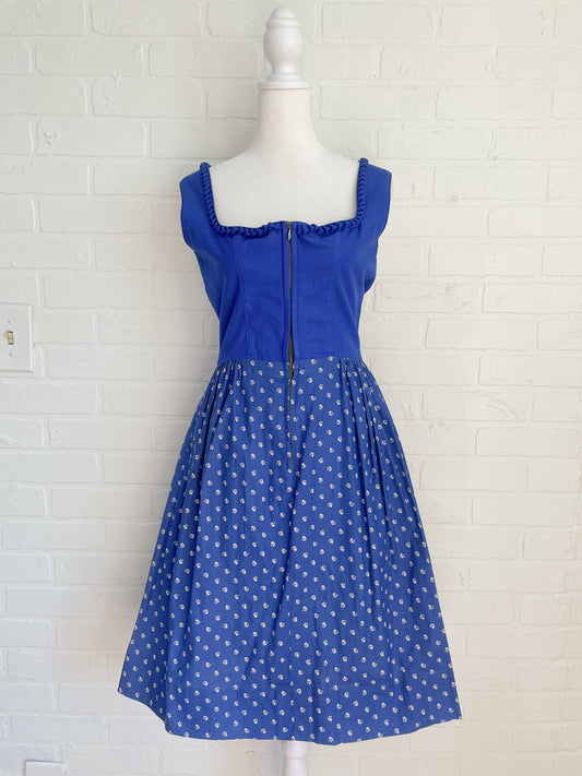 Vintage blue floral zip dress-M