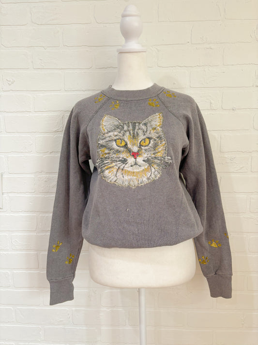 Gray cat sweatshirt-S