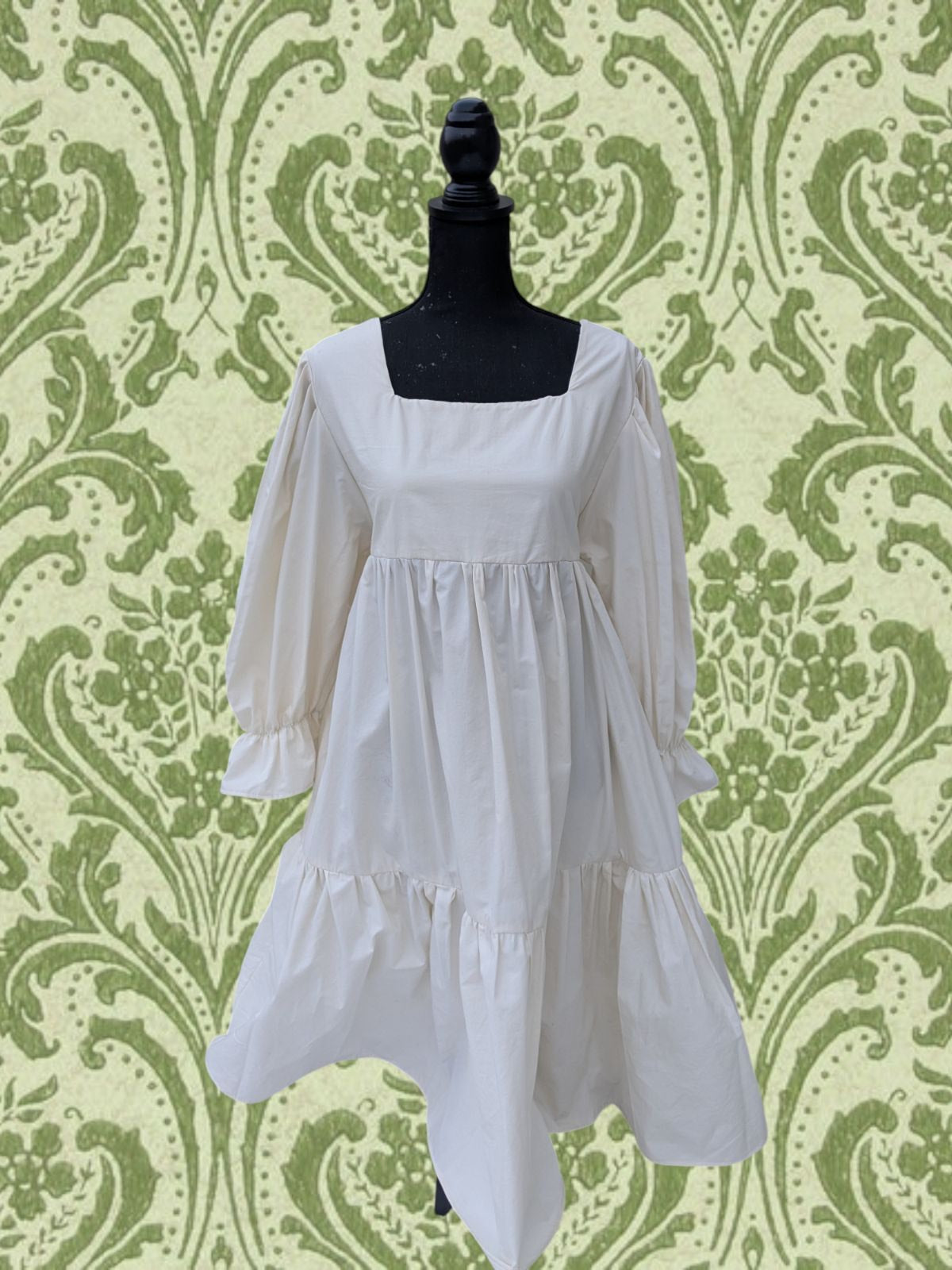 White Puff Sleeve Tiered Dress